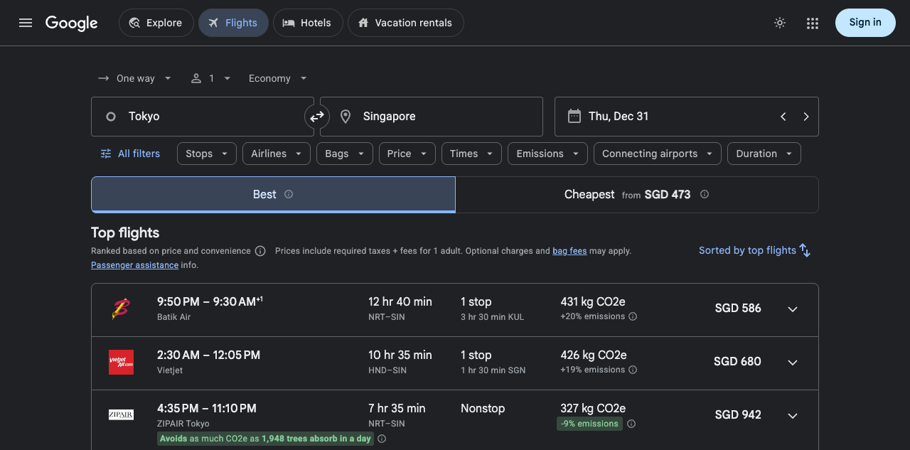 Tokyo to Singapore direct fare S$942 ZIPAIR